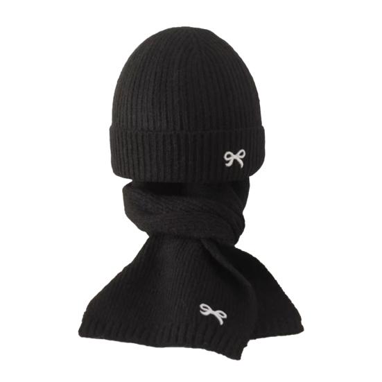2Pcs/Set Children Hat Scarf Set Bow Knitted Hood Windproof Neck Scarf Set Thickened Soft Warm Cozy Autumn Winter Wear