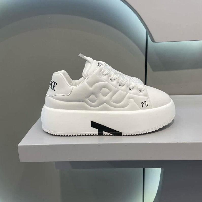 Fashion 2025 Autumn New Men's Sneakers Round Head Lace-Up Casual Shoes Solid Color Fashion Platform Trend Board Shoes zapatillas hombre