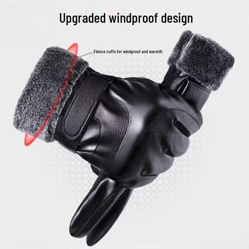 Men's Winter Warm Leather Motorcycle Gloves - Waterproof, Touch Screen, Plus Velvet Lining.