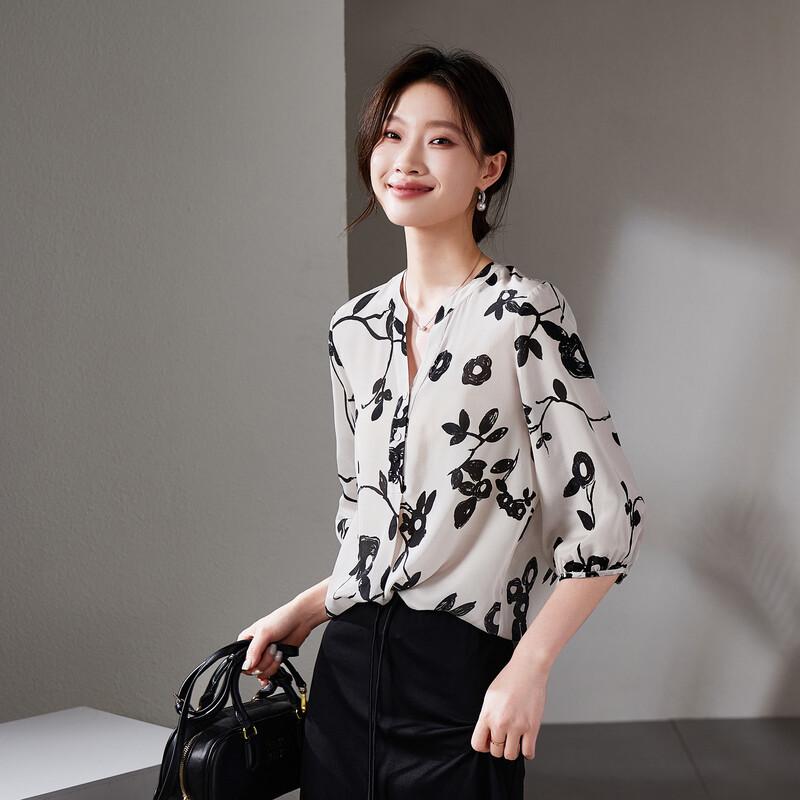 SOFSIL Women s Silk V-Neck Printed Blouse M