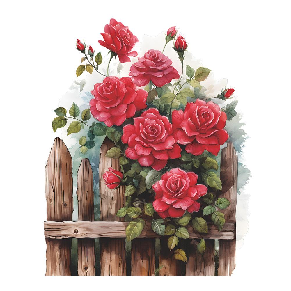 Watercolor Romantic Rose Simulation Fence Bedroom Living Room Door Wall Decoration Wall Sticker