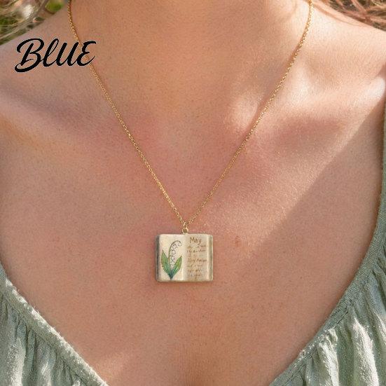 Stylish Women Necklace Birth Flower Necklace Floral Book Pendant January