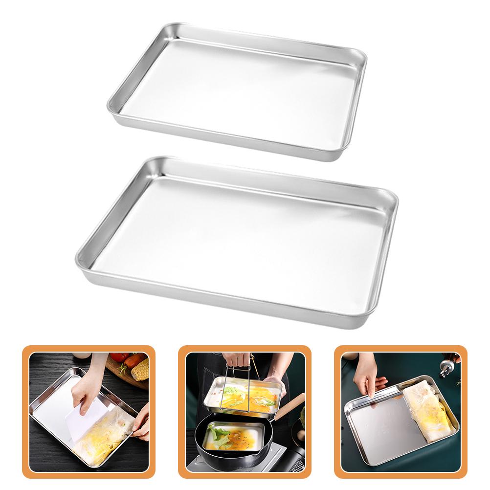 

2 Pcs Grill Plate Stainless Steel Banquet Bread Oven Kitchen Food Container Fruit Tray серебряный