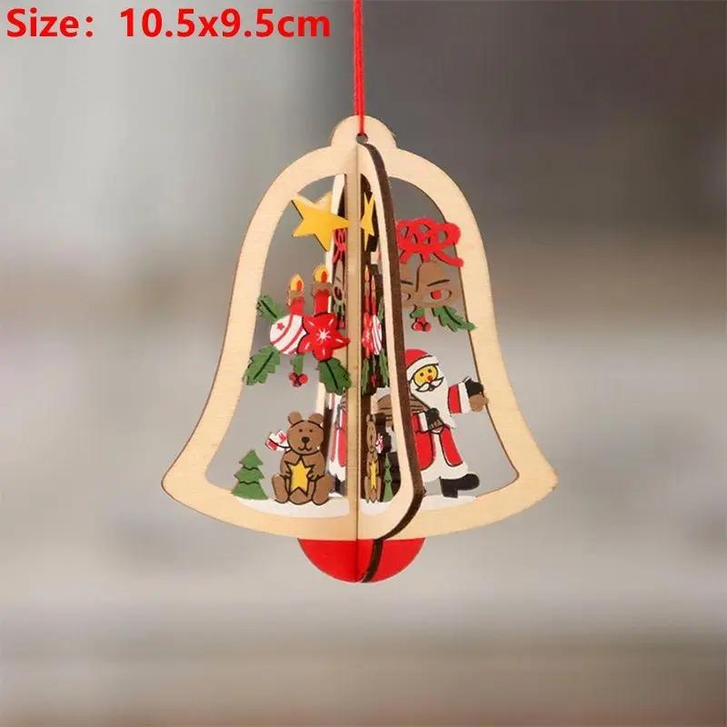 10CM 3D Wooden Five-Pointed Star Bell Pendant Christmas Tree Hanging Decoration for Home Decor Party Happy New Year 2026 Navidad