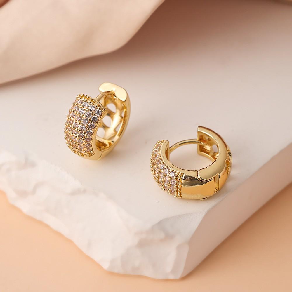 Huazi Style Zircon Stud Earrings for Women - Gold-Plated, Non-Fading Luxury Jewelry
