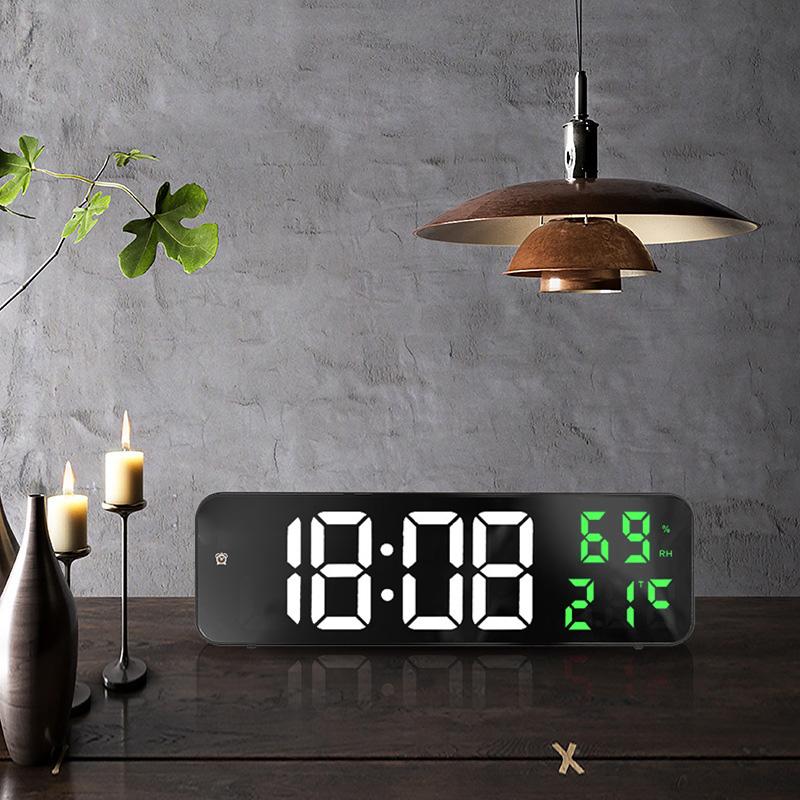 Mirror Large Digital LED Clock Home Electronic Alarm Clock Large Screen Plug In Clock Wall Mounted