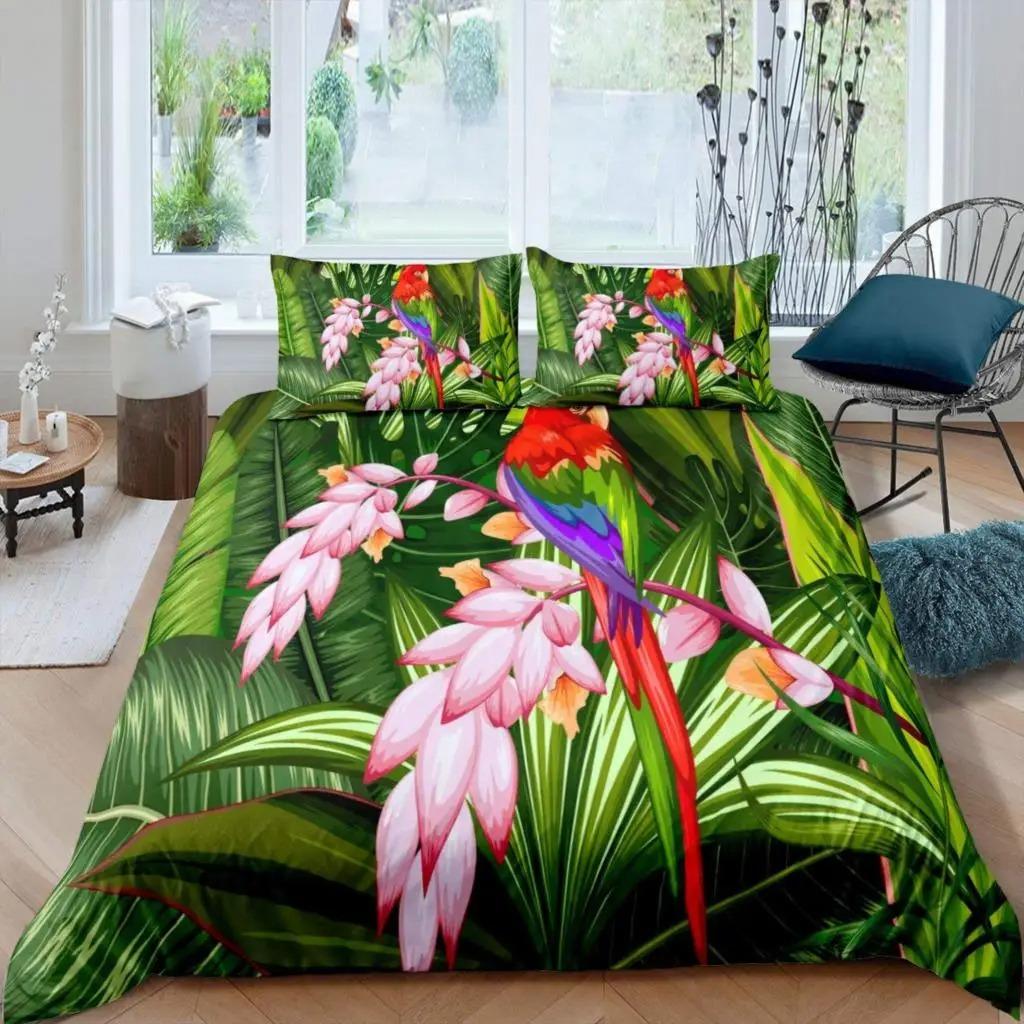 Tropical Birds Duvet Cover Watercolor Hummingbird Flowers Twin Bedclothes Exotic Wildlife White Abstract Polyester Qulit Cover
