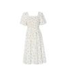 Small high-end bubble sleeves square neck floral dress small fresh and sweet casual dress women's summer fashion new