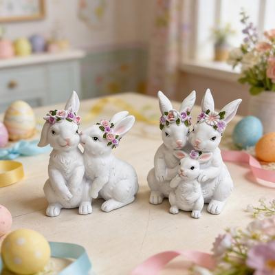 Easter Bunny Rabbit Resin Figurine Cute Cartoon Animal Statue for Home Living Room Garden Patio Lawn Outdoor Decor