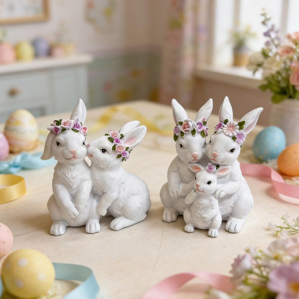 Resin Easter Bunny Figurines, Simple Leisure Cartoon Rabbit Statue, Festive Tabletop Decor for Home Living Room Garden Ornament.