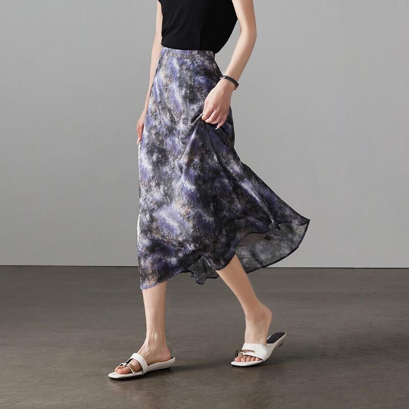 SOFSIL 2026 Summer Retro High-Waisted Printed Midi Skirt L