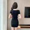 Lila Strickkleid im Vintage-Stil für Damen mit Taillenraffung für Sommerfestivals