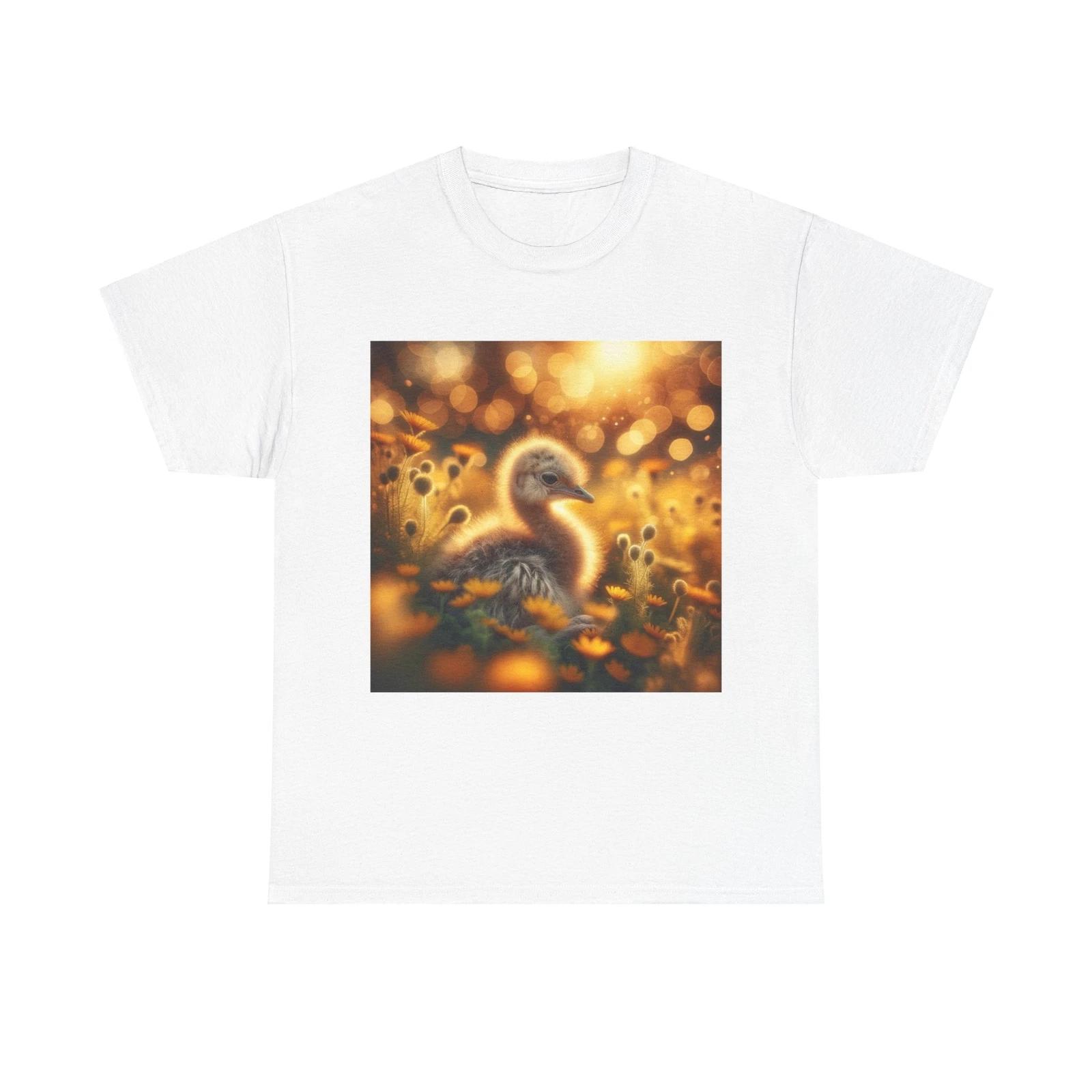 Unisex Adult T Shirt Ostrich Chick Wildflowers Sunset Glow 2XL