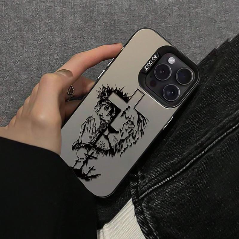 Creative Cross Lion Pattern Phone Case Suitable for iPhone 17 16 15 14 13 12 11 Pro/Max/Plus Anti Drop and Shockproof Back Cover