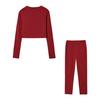 Casual Workout Two Piece Outfits for Women Long Sleeve Crop Top High Waisted Legging Pants Set Slim Fit Jogger Track Suits