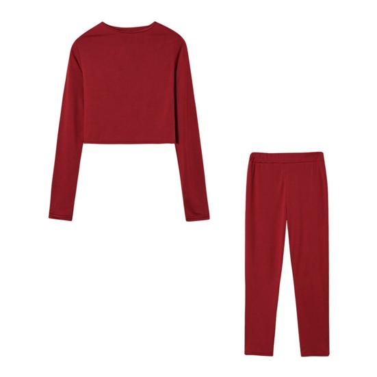 Casual Workout Two Piece Outfits for Women Long Sleeve Crop Top High Waisted Legging Pants Set Slim Fit Jogger Track Suits