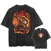 Men Streetwear Summer Rengoku Kyoujurou Top Tee Harajuku Anime Demon Slayer Printed T-shirt Vintage Washed Oversized Tshirt
