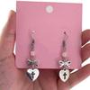 Gothic Romantic Pink Beads Sliver Color Bowknot Hollow Out Cross-shaped Heart Pendant Dangle Earrings for Women Y2k Jewelry Gift