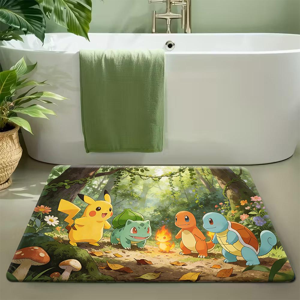 Pokemon Flareon Fire Blast Print Non-slip Doormat, Soft Absorbent Floor Rug for Home Decor