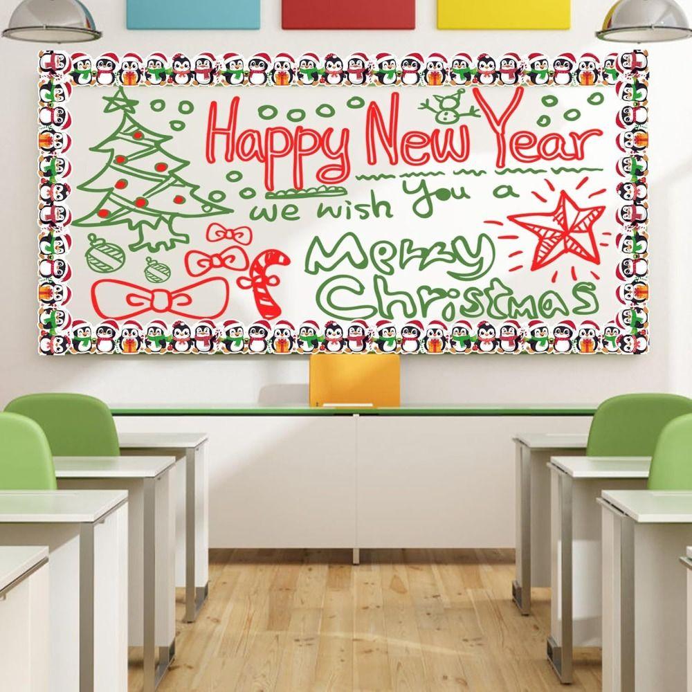 Self-Adhesive Border Decorative Sticker Christmas Tree Snowman Poster Border Stickers Penguin Paper Chalkboard Board Border