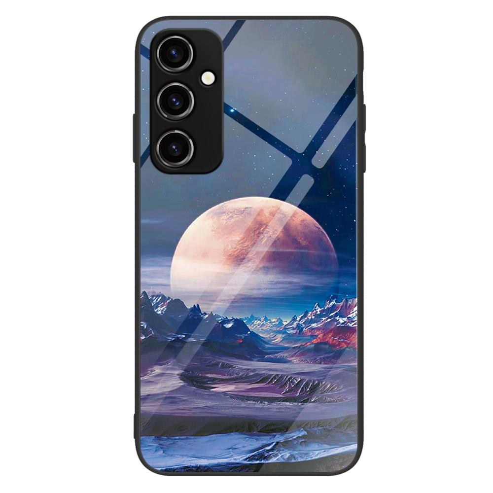 

For Samsung Galaxy A34 5G Pattern Printing Phone Case Tempered Glass+PC+TPU Protective Phone Cover White Planet