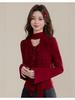 Retro Spicy Girl Ruffle Ribbon Knit Top: Autumn Fashion Slimming Design with Bell Sleeves
