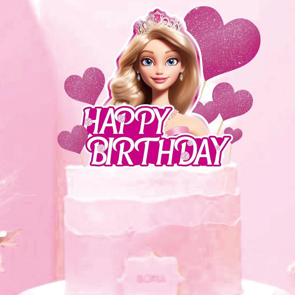 9Pcs Girl Cake Topper Set, Princess Cake Decoration Glitter Happy Birthday Cake Toppers Heart Party Supplies Favor Decorations