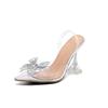 Summer Women's High-heeled Sandals, Transparent Pointed Toe, Rhinestone Bow, Sexy Wine Glass Heel, Fashionable Sandals.