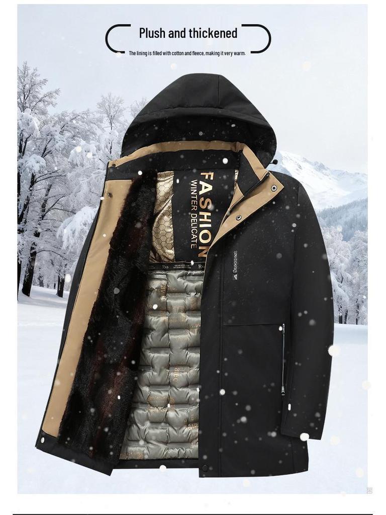 Men's Winter Plus Size Graphene Padded Cotton Hooded Jacket for Middle-Aged & Elderly
