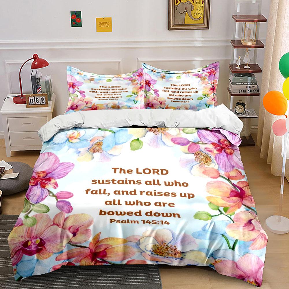 Floral Scripture Set For Spiritual Encouragement Kid'S And Adults' Bedroom Decor, Exquisite Three-Piece Bedding Set Gift
