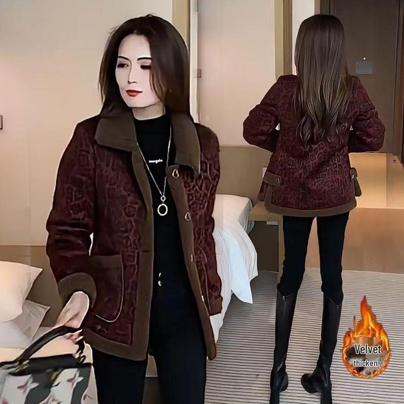 Fluffy 2025 Elegant Leopard Print Woolen Jacket - Women's Versatile Warm Top