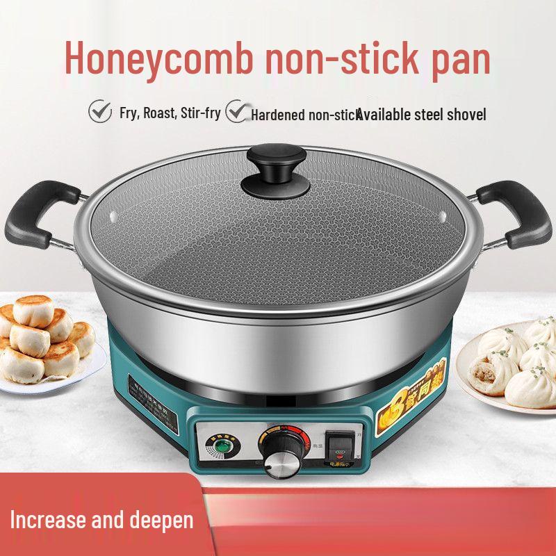 Stainless Steel Non-stick Electric Pancake and Frying Pan - Deepened and Enlarged Multi-functional Flat Bottom Grill Pan.