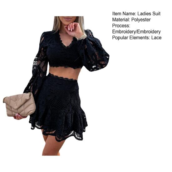 2 szt./zestaw Dekolt V Koronka ażurowa Jednolity kolor Odsłonięty pas Wysoki stan Długie