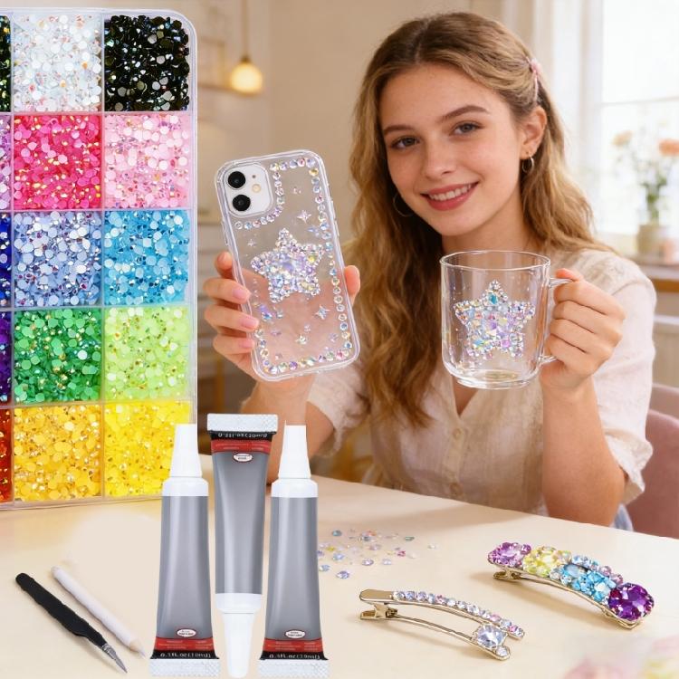 Electroplated Resin Rhinestones In 15 Section Case Ideal For Nails And Jewelry Decoration