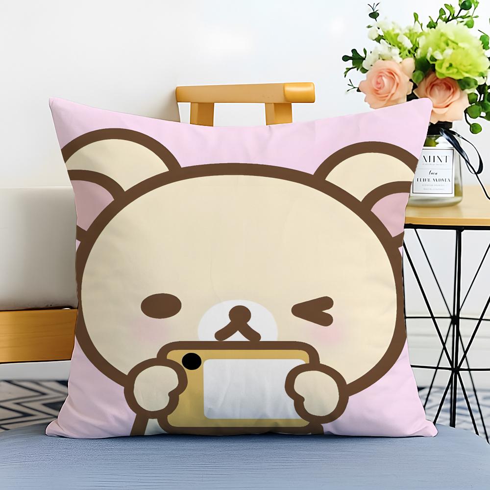RRilakkuma Cushion Cover Washable Linen Pillowcase Soft  for Sofa Bed Cozy Home Room Decor