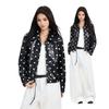Jaqueta de Couro PU Oversized Masculina Biker com Estampa de Pontos Gola Reversível Fechamento Frontal com Zíper Caimento Solto Streetwear Roupa Casual