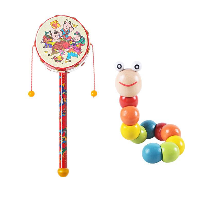 Wooden Baby Rattle Toy for Newborns and Toddlers (0-12 Months) - Grasping & Early Education Puzzle Handbell