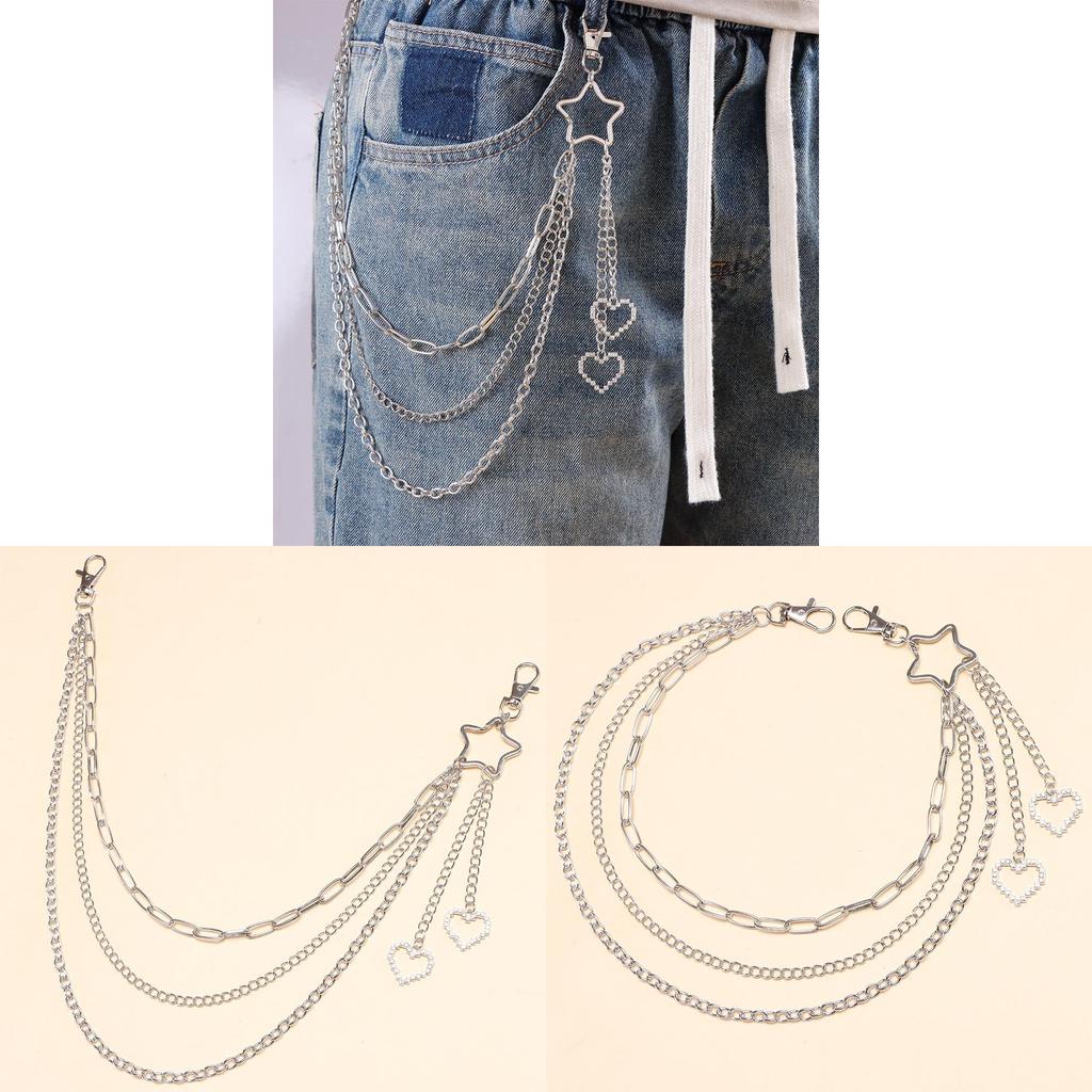 Catena Metallico Multi-strato a Stella Pentagramma per Cintura Stile Street Dance
