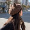 Korejský retro semišový klobouk s kočičími oušky pro ženy Sladký a roztomilý baret Podzim a zima Zvýrazňující obličej Malý malíř Osmihranný klobouk