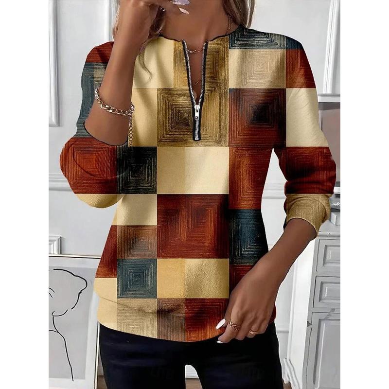 

Женский пуловер, толстовка на молнии, графический, геометрический, колор-блок, модный, повседневный, с длинным рукавом 2XL