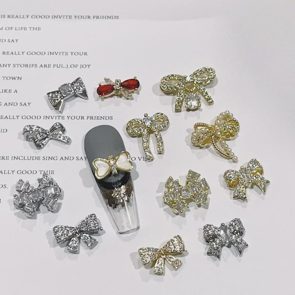 LZ Gold-Plated Bow Nail Patch: DIY Zircon Light Luxury Nail Jewelry