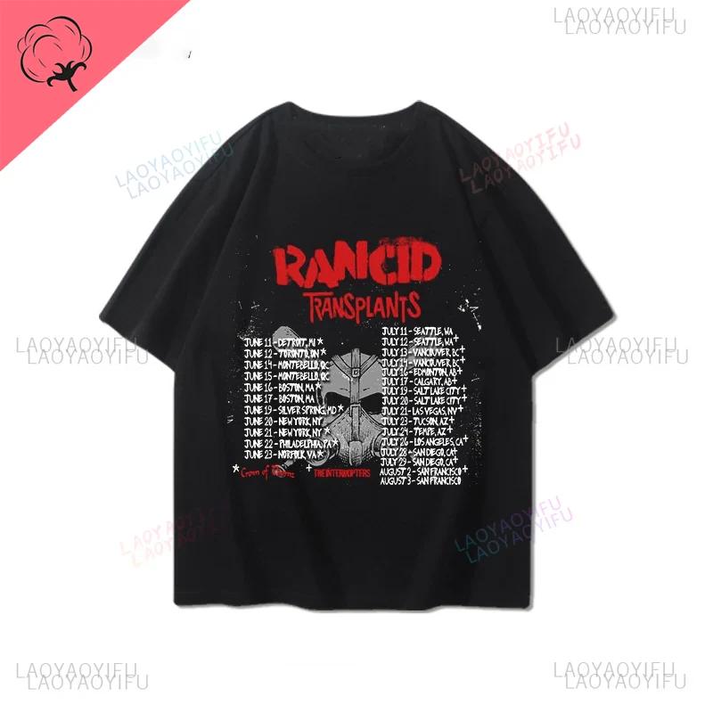 Rancid Band Short Sleeved Tshirt for Mens Summer American High Street Print Cool Pure Half Sleeves Trendy Printed Tshirt Top