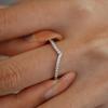 1.2mm Moissanite Curved Stacking Wedding Band V Shape Chevron Ring for Women   CopperHalf Eternity Band Jewelry Gift
