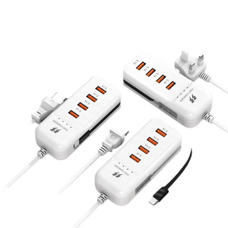 4-portowa listwa zasilająca USB z wtyczką, stacja ładująca, rozdzielacz 5 V 4 A, USB TYPE C 3.0, szybka ładowarka, wtyczka do ładowania telefonu, gniazdo elektryczne USB US EU