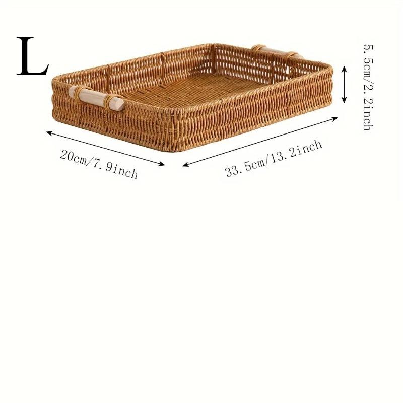 

PP Woven Storage Basket with Wooden Handle Modern Rectangular Shallow Bin for Living Room Bedroom Kitchen Hotel Service XL