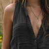 Women Summer Shirt Stand Collar V-Neck Sleeveless Buttons Placket Shirt Tops Solid Color Casual Shirt