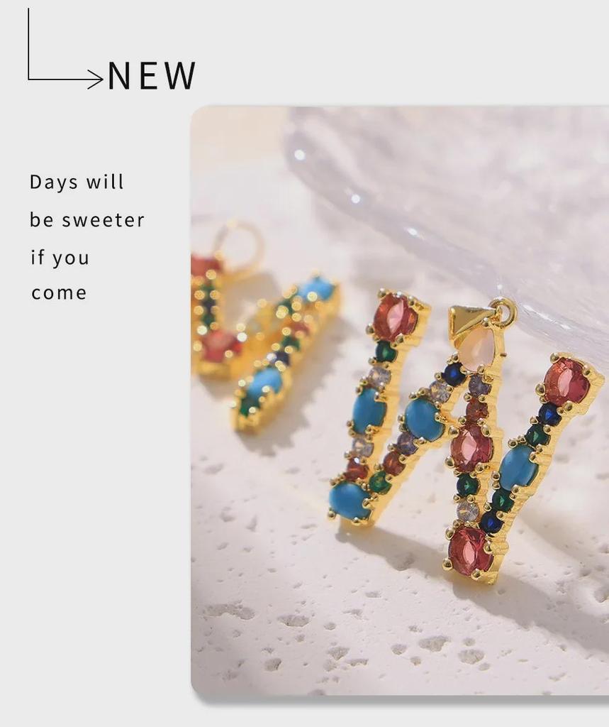 Colorful Zircon Alphabet Pendant Necklace - Hip-Hop Style