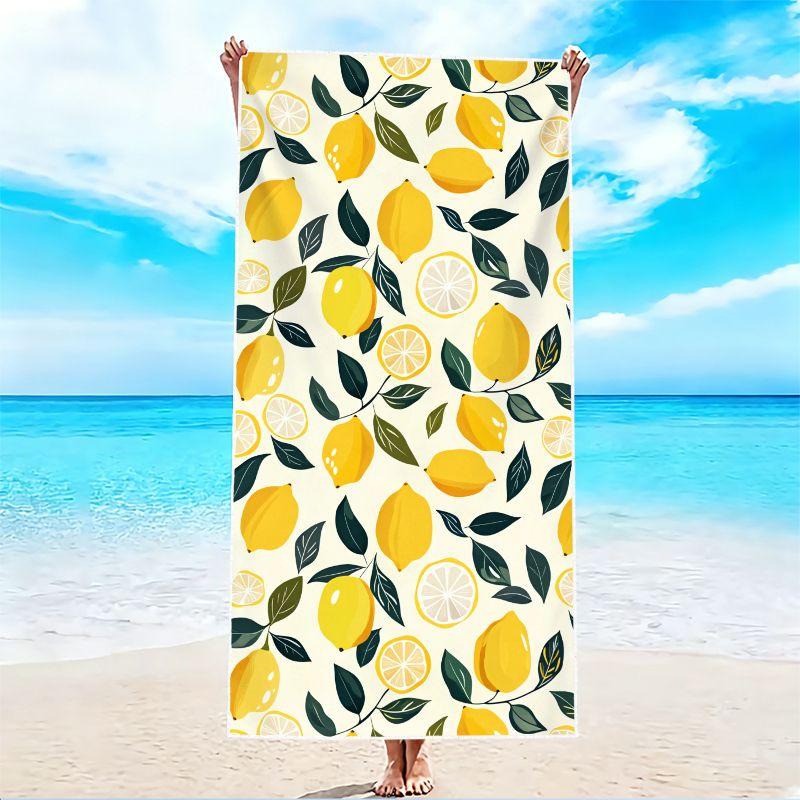 1Pc, Lemon-Patterned Beach Towel, Super Absorbent and Lightweight Beach Towel - Sand-Free, Quick-Drying Towel, Soft Microfiber,