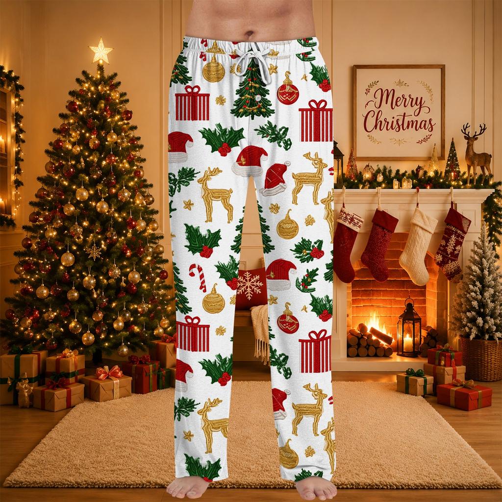 Herren Weihnachts-Print Pyjamahose Festliche Feiertags-Schlafbekleidung Unterteil für den Winter