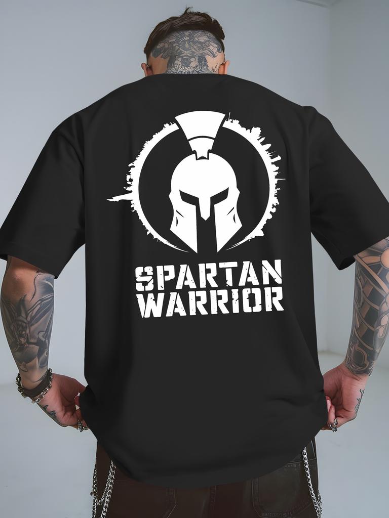 Spartan Warrior Graphic    with Spartan Helmet  Text Pattern 100 Cotton  Short Sleeve Casual Oneck Mens Printed Tshirt